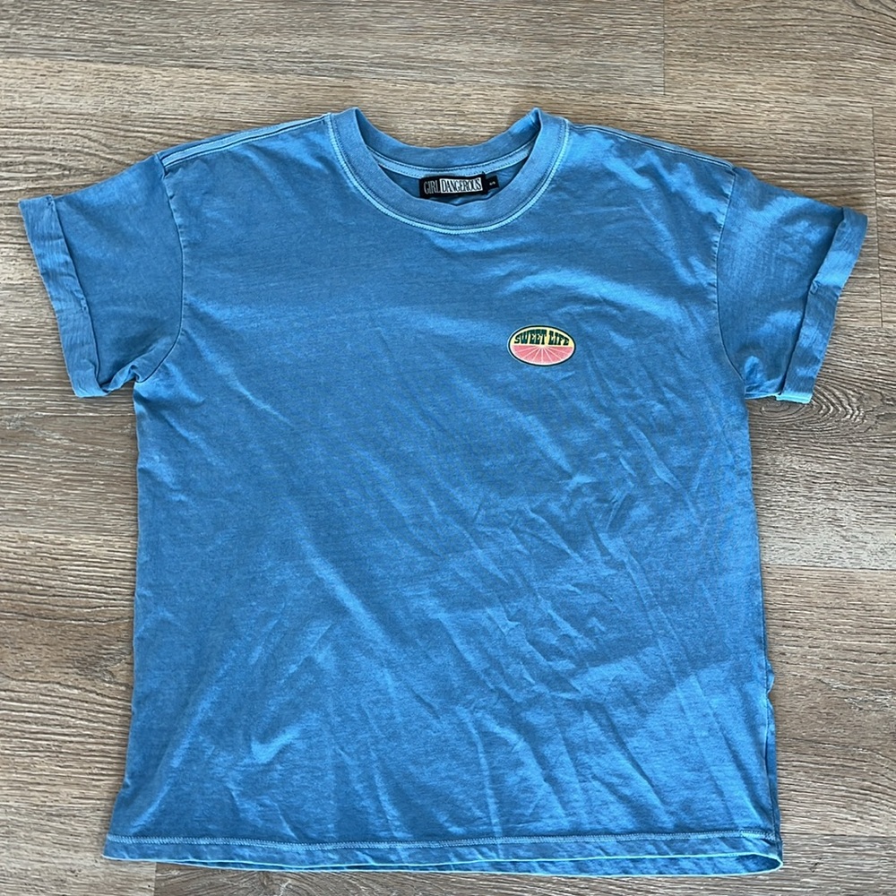 Girl Dangerous Sweet Life Boyfriend Tee | Denim Blue Oversized Fit | Size Small - Picture 4 of 14